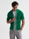 Reiss Green Castleton Zip Front Striped Polo Shirt