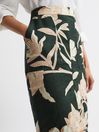 Reiss Khaki Jackson Floral Print High Rise Midi Skirt
