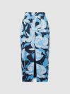 Reiss Navy/Blue Jackson Floral Print High Rise Midi Skirt