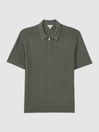 Reiss Sage Green Ubud Half-Zip Textured Polo T-Shirt