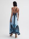 Reiss Blue Emerson Printed V-Neck Maxi Dress