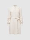 Reiss Ivory Clara Fitted Lace Cut-Out Mini Dress