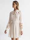 Reiss Ivory Clara Fitted Lace Cut-Out Mini Dress