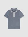 Reiss Ashley Blue Regency Senior Half-Zip Striped T-Shirt