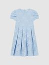 Reiss Blue Amalie Junior Floral Print Textured Dress
