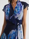 Reiss Black/Blue Macey Floral Print Wrap Dress