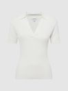 Reiss Ivory Devin V-Neck Collared Knit Top