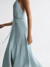 Reiss Blue Penny Fitted V-Neck Midi Dress