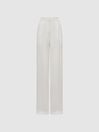 Reiss Ivory Gina Petite Mid Rise Wide Leg Trousers