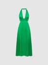 Reiss Green Maia Petite Fitted Halter Neck Midi Dress