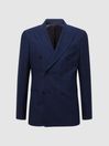 Reiss Navy Royce Slim Fit Wool Double Breasted Check Blazer
