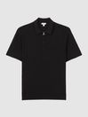 Reiss Black Ubud Half-Zip Textured Polo T-Shirt