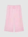 Reiss Pink Sienna Junior Wide Leg Side Slip Drawstring Trousers