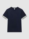 Reiss Navy Dune Mercerised Cotton Striped T-Shirt