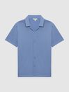 Reiss Sea Blue Caspa Mercerised Jersey Cuban Collar Shirt