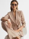 Reiss Neutral Hollie Petite Double Breasted Linen Blazer