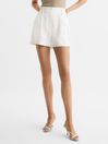 Reiss White Hollie Linen Pleat Front Shorts