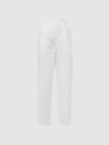 Reiss White Shae Taper Petite Tapered Linen Trousers