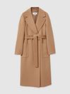 Reiss Petite Wool Blend Double Breasted Blindseam Coat in Light Camel