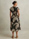 Reiss Khaki Colby Tropical Print Elasticated Waist Midi Dress