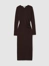 Reiss Wool Ruche Detail Midi Dress in Berry