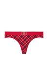 Red Plaid Thong Logo Shine Patch Knickers