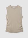 Reiss Camel Trudy Ribbed Ruched Waist Vest