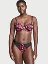 Victoria's Secret Black And Pink Rosey Floral Smooth Lightly Lined Demi Bra