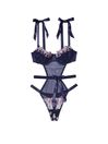 Victoria's Secret Noir Navy Blue Wicked Bejeweled Embroidery Bodysuit