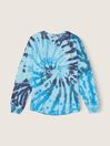 Victoria's Secret PINK Light Sky Tye Dye Spiral Blue Fleece Long Sleeve Oversized Sweatshirt