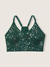 Victoria's Secret PINK Satin Green Foil Stars Seamless Lightly Lined Low Impact Sports Bra