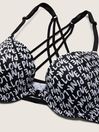 Victoria's Secret PINK Black Logo Print Push Up Front Fastening T-Shirt Bra