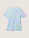 Victoria's Secret PINK Blue Skyway Tie Dye Cotton ShortSleeve Henley Campus TShirt