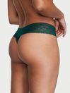 Victoria's Secret Black Ivy Green Geo Thong Lace Waist Knickers