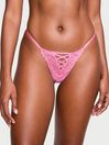 Victoria's Secret Tickled Pink Boho Floral Thong Embroidered Knickers