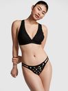 Victoria's Secret PINK Pure Black Embroidery Strappy Lace Thong Knickers