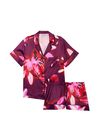 Victoria's Secret Floral Red Purple Satin Short Pyjamas