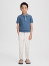 Reiss Cornflower Blue Pascoe Teen Textured Modal Blend Polo Shirt