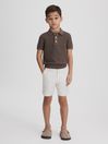 Reiss Pecan Brown Pascoe Teen Textured Modal Blend Polo Shirt