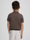 Reiss Pecan Brown Pascoe Teen Textured Modal Blend Polo Shirt