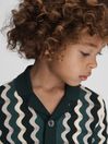 Reiss Green Multi Waves Junior Knitted Cuban Collar Shirt