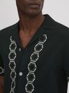Reiss Hunting Green Decoy Knitted Cuban Collar Shirt