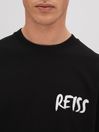 Reiss Black/White Abbott Cotton Motif T-Shirt