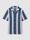 Reiss Airforce Blue/White Alton Slim Fit Ribbed Cuban Collar Shirt