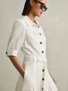 Reiss White Malika Belted Cap Sleeve Midi Dress