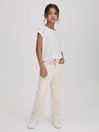 Reiss White Taya Teen Textured Motif Cotton Crew Neck T-Shirt
