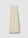 Reiss Lemon Loreli Pleated Cape Sleeve Midi Dress