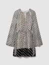 Reiss Black/Neutral Minty Striped Cut-Out Mini Dress