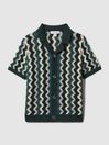 Reiss Green Multi Waves Senior Knitted Cuban Collar Shirt