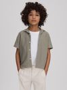 Reiss Pistachio Gerrard Junior Textured Cotton Cuban Collar Shirt